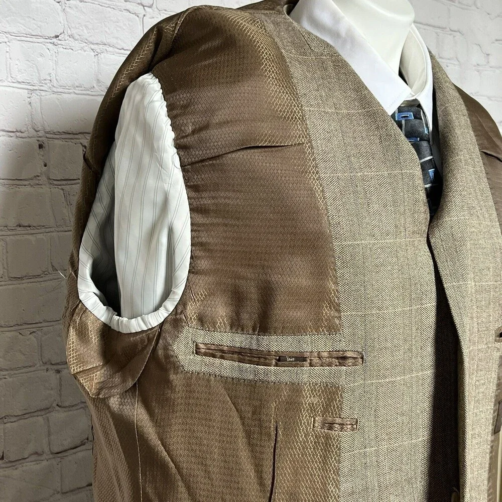 Tasso Elba Mens 44L Plaid Herringbone Blazer Silk Wool Blend Sport Coat Jacket